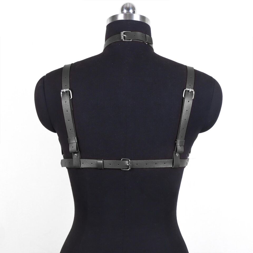 Kalp Detaylı Deri Vücut Harness Takımı Siyah