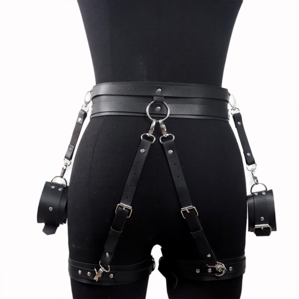 Kalça ve Bilek Bağlama Deri Harness – Siyah