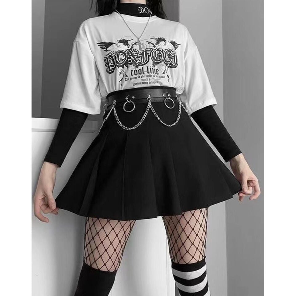 Metal Halkalı Zincir Detaylı Gotik Harness Kemer