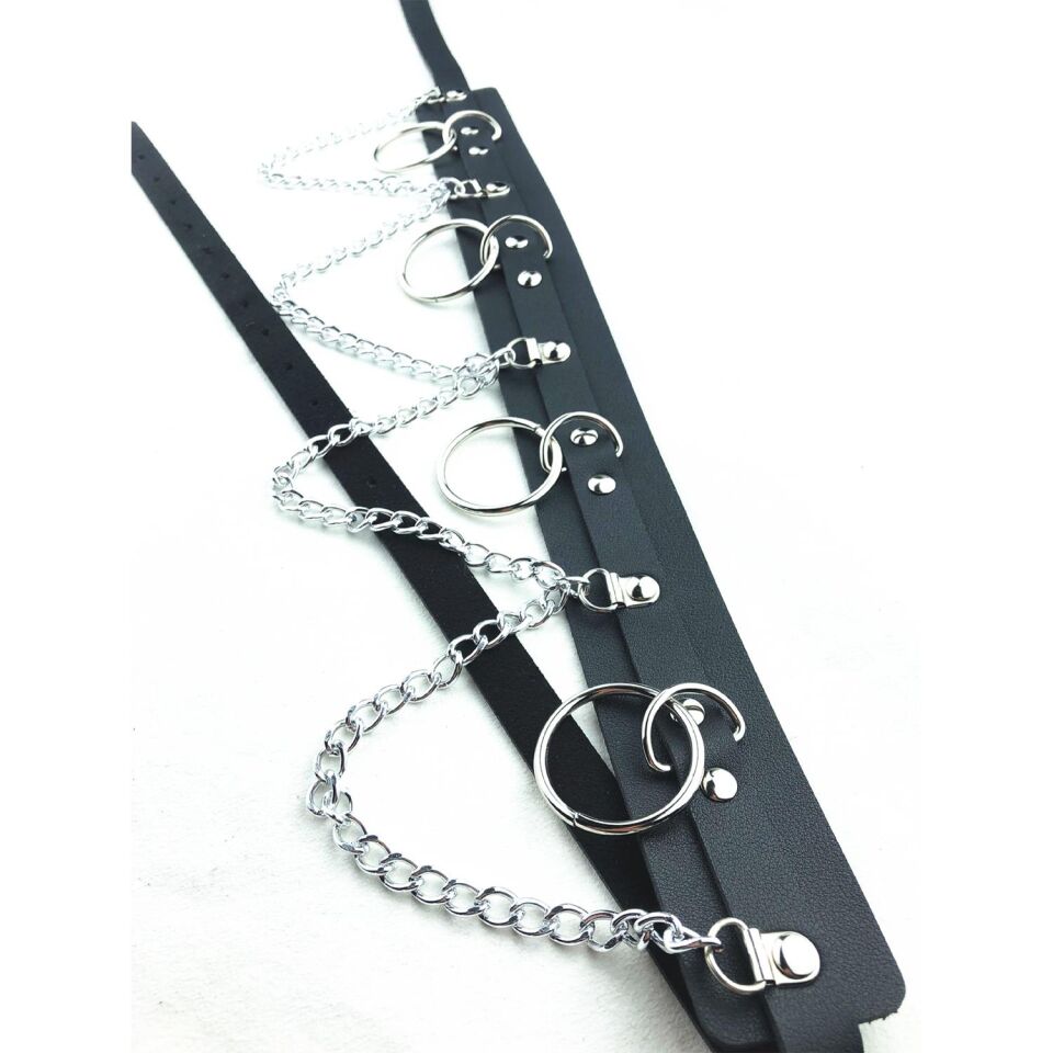 Metal Halkalı Zincir Detaylı Gotik Harness Kemer