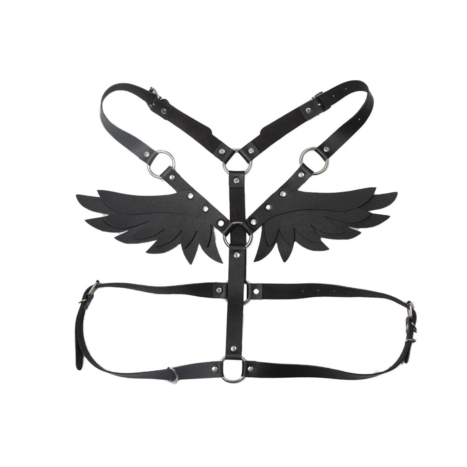 Kanat Tasarımlı Deri Harness Gövde Aksesuarı Siyah