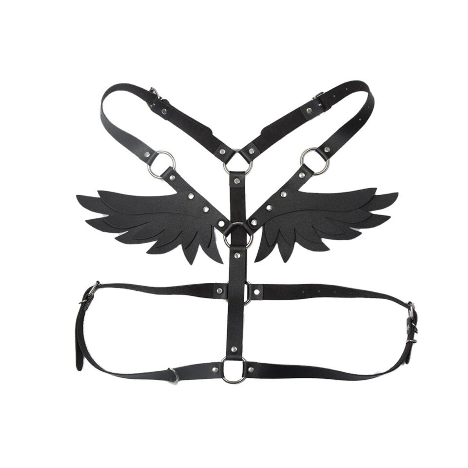 Kanat Tasarımlı Deri Harness Gövde Aksesuarı Siyah