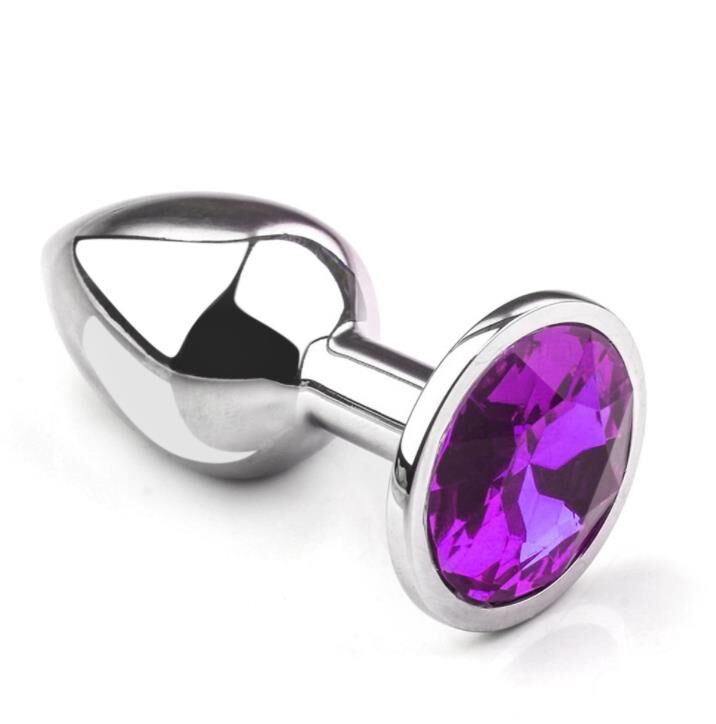 Metal Elmas Taşlı Anal Plug Mor En Küçük Boy