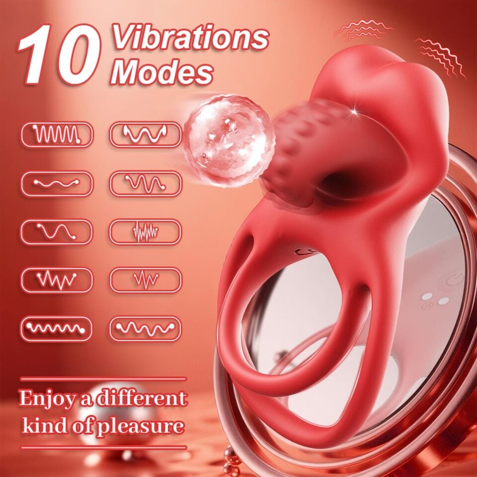 Dil Tasarımlı Titreşimli Penis ve Testis Halkası