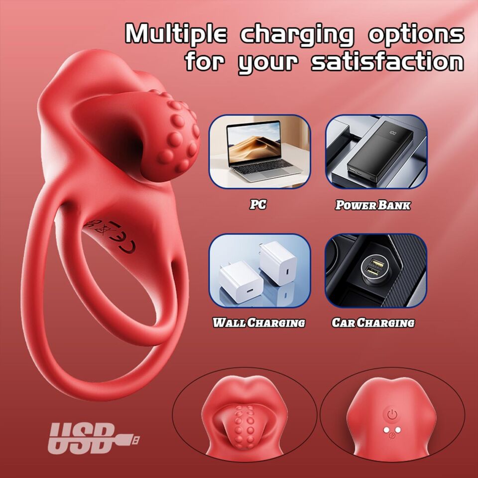 Dil Tasarımlı Titreşimli Penis ve Testis Halkası