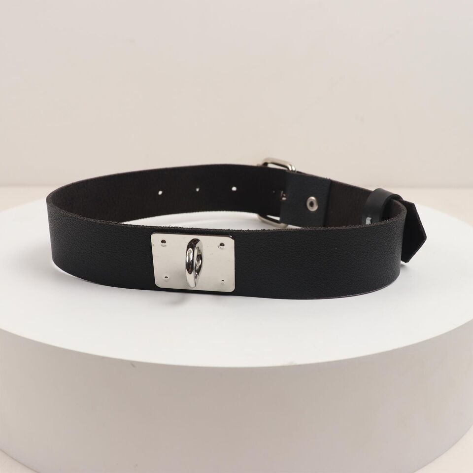 Deri Fırfırlı Choker Harness Kolye Siyah