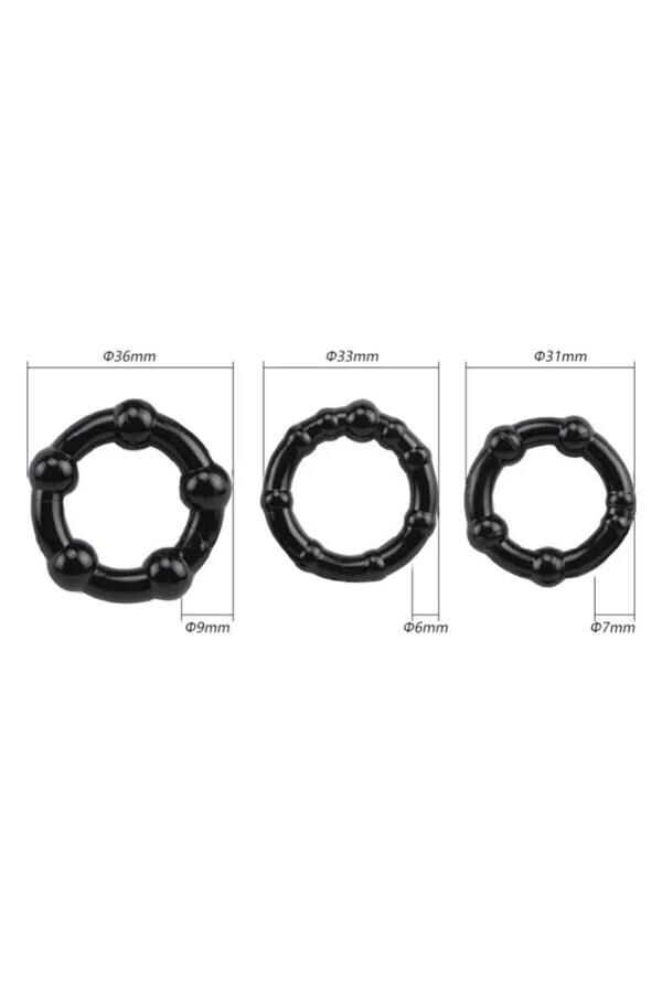 Silikon Boğumlu Penis Halkası Siyah 3’lü