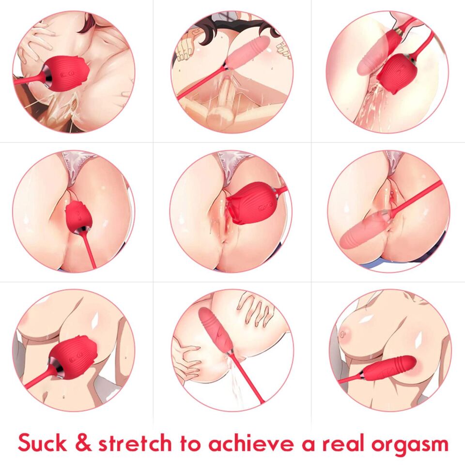 Gül Tasarımlı Çift Fonksiyonlu Vibratör – 10 Emme + 10 Titreşim Modu, Su Geçirmez ve Manyetik Şarjlı